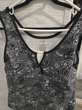 Womens Danskin Now Black & White Paisley Floral Athletic Tank